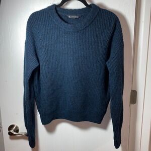 Athleta Womens Navy Blue Black Marled Ribbed Knit Sweater M Wool/Cashmere